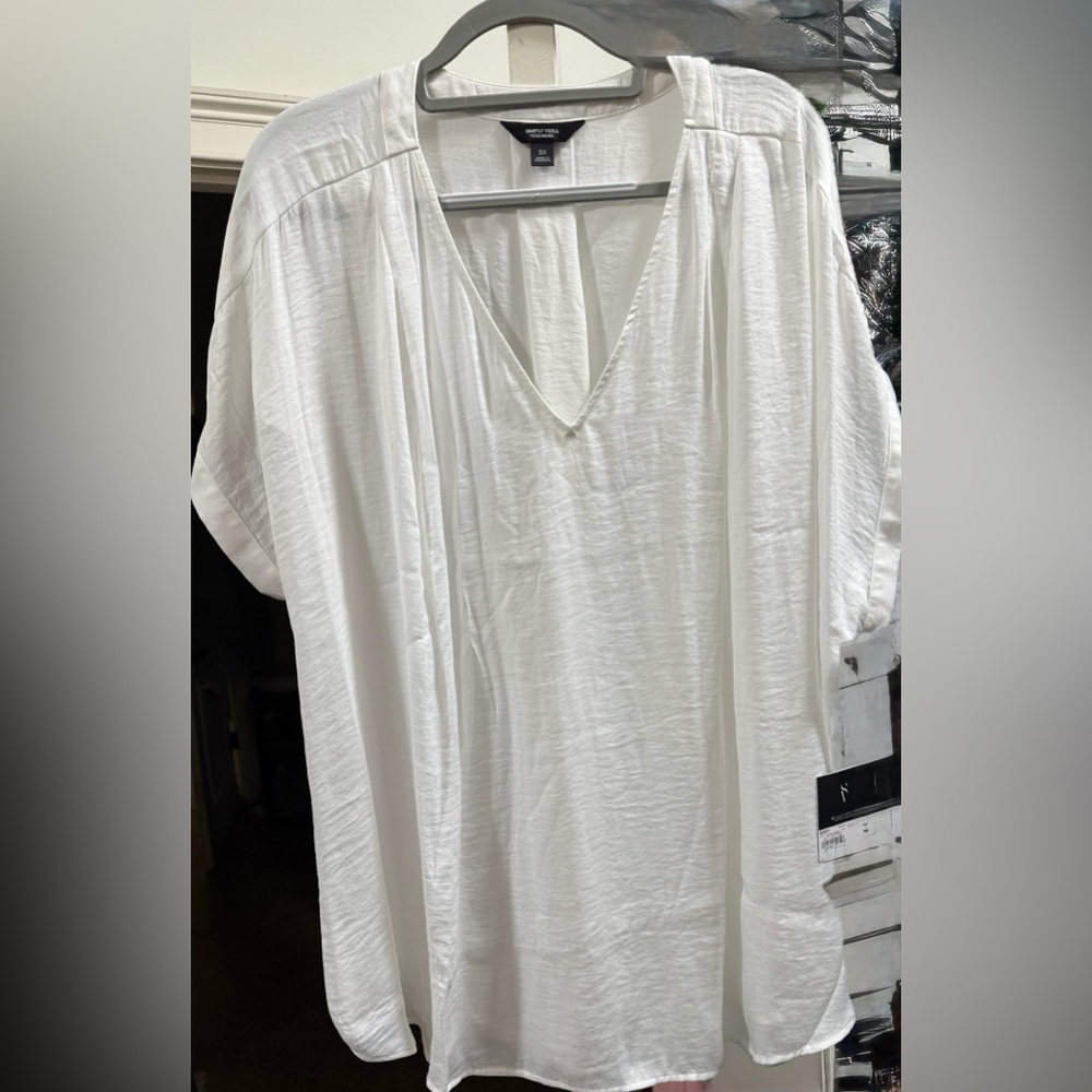 Simply Vera Vera Wang V-neck Blouse in White Knight, Size 3X